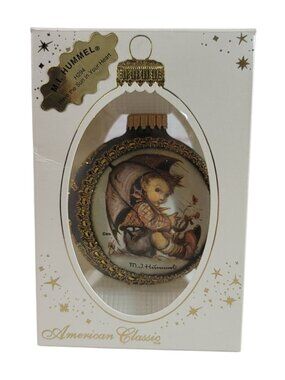 M.I. Hummel Christmas Krebs Ornament Umbrella Boy Glass Glitter NEW 1998 Vintage